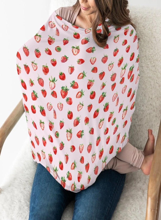 ZoUbqchY Red Strawberries Car Seat Cover for Babies Watercolor Strawberries Fruit Stretchy 5-in-1 Cover Adjustable Car Canopy Breastfeeding Cover Sweet Summer Pink Breathable Nursing Cover-Up - Image 3